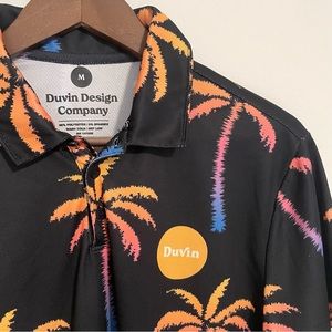 Rare Duvin Co. Black Palm Trees Golf Polo Medium